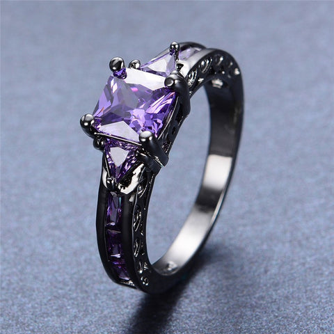 Purple Amethyst Black Gold Filled Ring