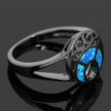 Black Gold Plated Blue Fire Moon Opal Ring