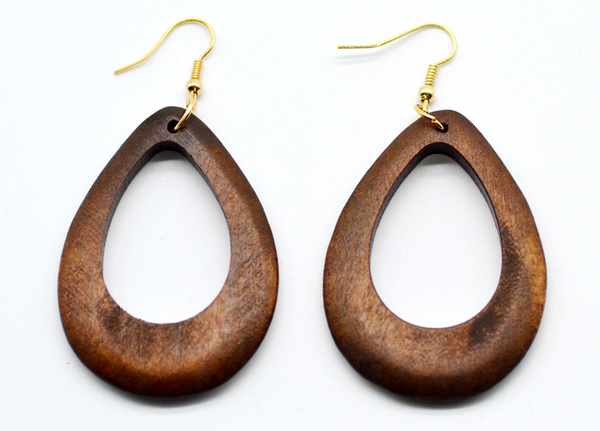 Handmade Wooden Eardrop Circular Earrings - 1 Pair