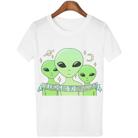 18 Style Smoking Alien Print Funny Casual Tees