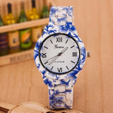 Luxury Quartz Flowers Printed Geneva Watch For Women