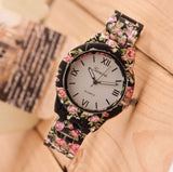 Luxury Quartz Flowers Printed Geneva Watch For Women