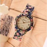 Luxury Quartz Flowers Printed Geneva Watch For Women
