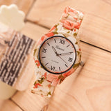Luxury Quartz Flowers Printed Geneva Watch For Women