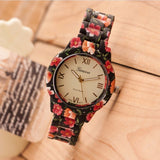 Luxury Quartz Flowers Printed Geneva Watch For Women