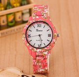 Luxury Quartz Flowers Printed Geneva Watch For Women