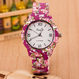 Luxury Quartz Flowers Printed Geneva Watch For Women