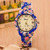 Luxury Quartz Flowers Printed Geneva Watch For Women