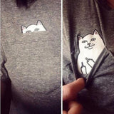 Harajuku Cat In Pocket Long Shirt for Women