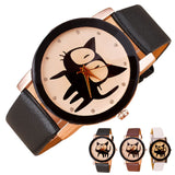 Black PU Leather Cat Watch