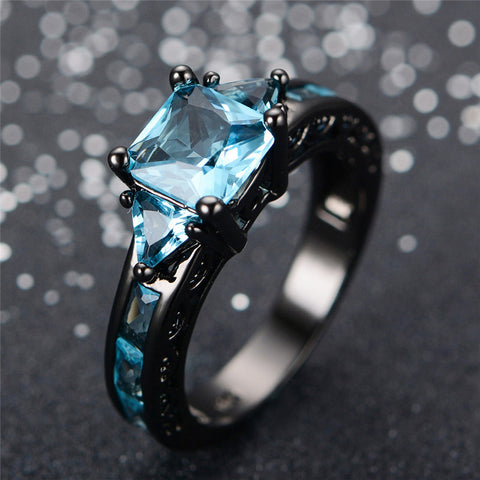 Aquamarine Black Gold Filled Ring