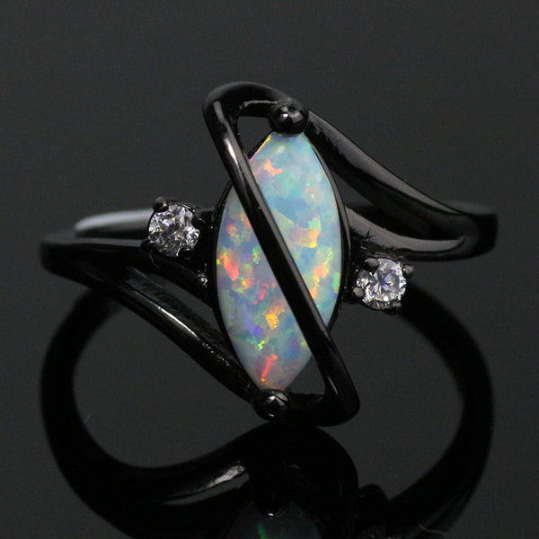 White Fire Opal Crossed Dark Ring – ESS6 Fashion