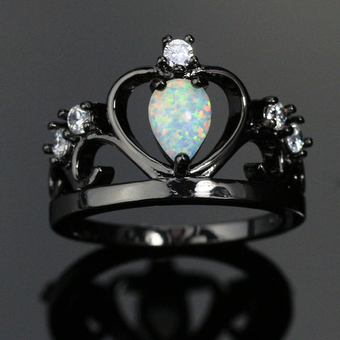 White Fire Opal Crown Dark Ring