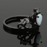 White Fire Opal Crown Dark Ring