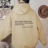 Dear Person Behind Me Hoodie With Kangaroo Pocket Pullover