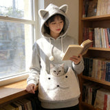 Warm Thick Fleece Cat Pouch Hoodie