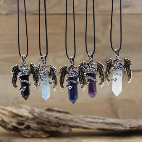 Crystal Hexagonal Quartz Dragon Necklace