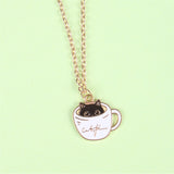 Cup Cat Metal Enamel Pendant Necklace