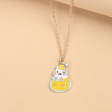 Cup Cat Metal Enamel Pendant Necklace