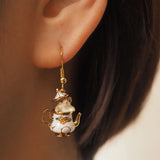 Enamel Teacup Hamster Earrings & Necklace