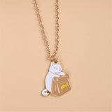 Cup Cat Metal Enamel Pendant Necklace