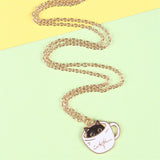 Cup Cat Metal Enamel Pendant Necklace