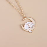 Cup Cat Metal Enamel Pendant Necklace