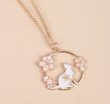 Cup Cat Metal Enamel Pendant Necklace