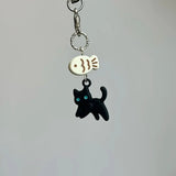 Black Cat With Fish Chain Accessory