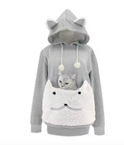 Warm Thick Fleece Cat Pouch Hoodie