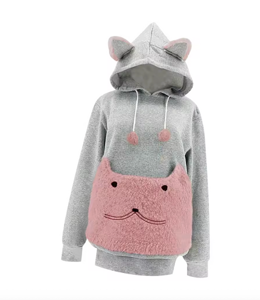 Warm Thick Fleece Cat Pouch Hoodie