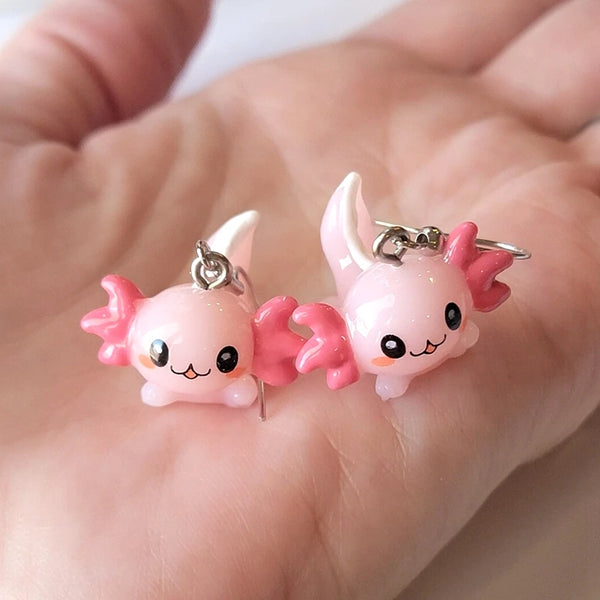 Pink Axolotl Dangle Earrings