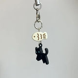 Black Cat With Fish Chain Accessory