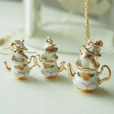 Enamel Teacup Hamster Earrings & Necklace