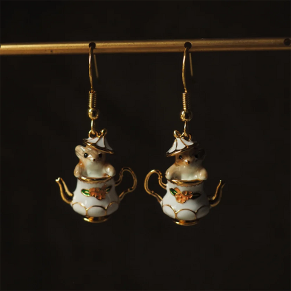 Enamel Teacup Hamster Earrings & Necklace