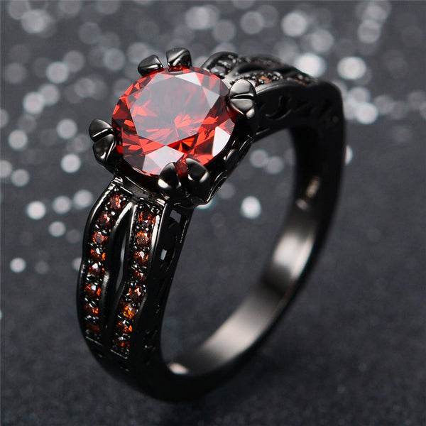 Vintage Black Gold Filled Red Ruby Ring