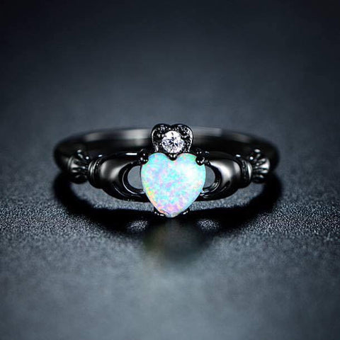 White Rainbow Opal Dark Ring