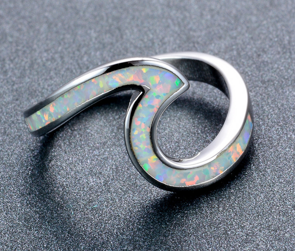 White Fire Opal Wave Ring
