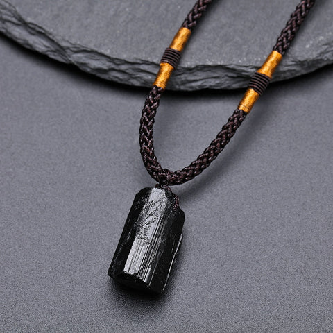 Black Tourmaline Stone Pendant Necklace