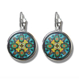 Charm Mandala Art Picture Stud Earrings Henna Crystal Yoga Om Symbol Zen Buddhism Glass Cabochon Jewellery For Women Girls Gift