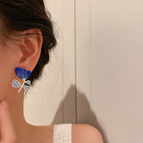 White Blue Painting Leaf Flower Earrings
