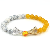 Natural Black Lava & White Howlite Stone Beads Dragon Bracelet
