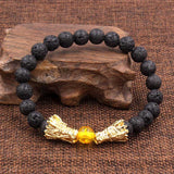 Natural Black Lava & White Howlite Stone Beads Dragon Bracelet
