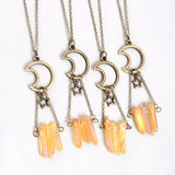 Natural Stone Quartz Moon Star Charm Pendant Necklace