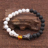 Natural Black Lava & White Howlite Stone Beads Dragon Bracelet