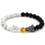 Natural Black Lava & White Howlite Stone Beads Dragon Bracelet