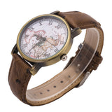 Leather Unisex World Map Quartz Watch