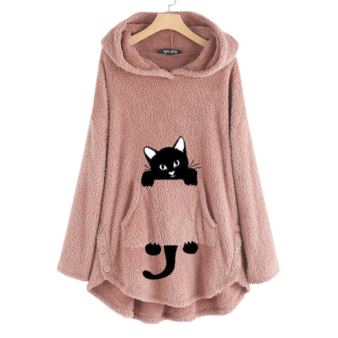 Cat In Pocket Fleece Hoodie