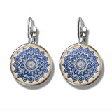 Charm Mandala Art Picture Stud Earrings Henna Crystal Yoga Om Symbol Zen Buddhism Glass Cabochon Jewellery For Women Girls Gift