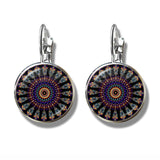 Charm Mandala Art Picture Stud Earrings Henna Crystal Yoga Om Symbol Zen Buddhism Glass Cabochon Jewellery For Women Girls Gift